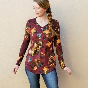 NWT Burgundy Floral Long Sleeve Top